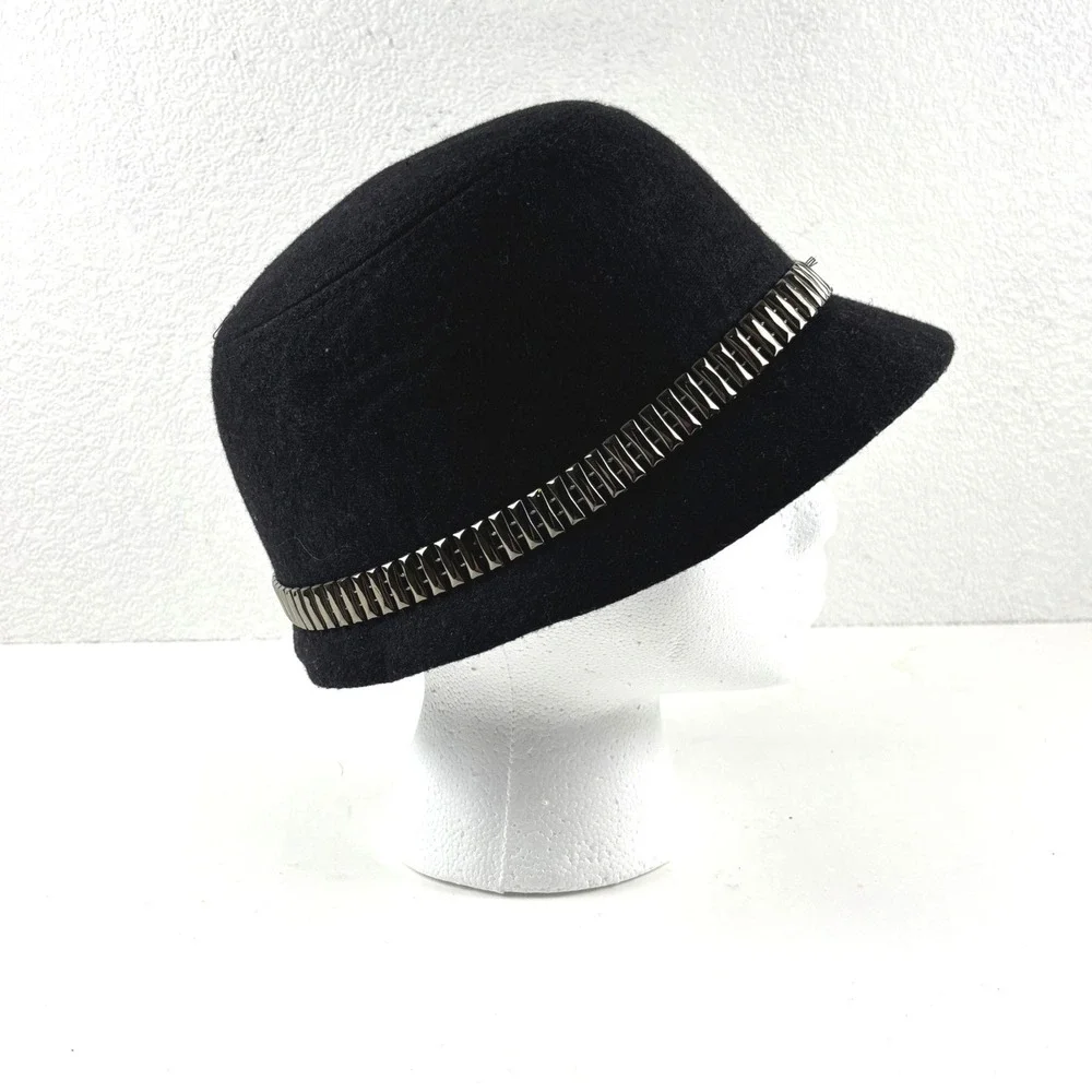 Magid Hats Cloche Bucket Hat Womens OS Black Wool Blend Studded Trim‎ Flapper